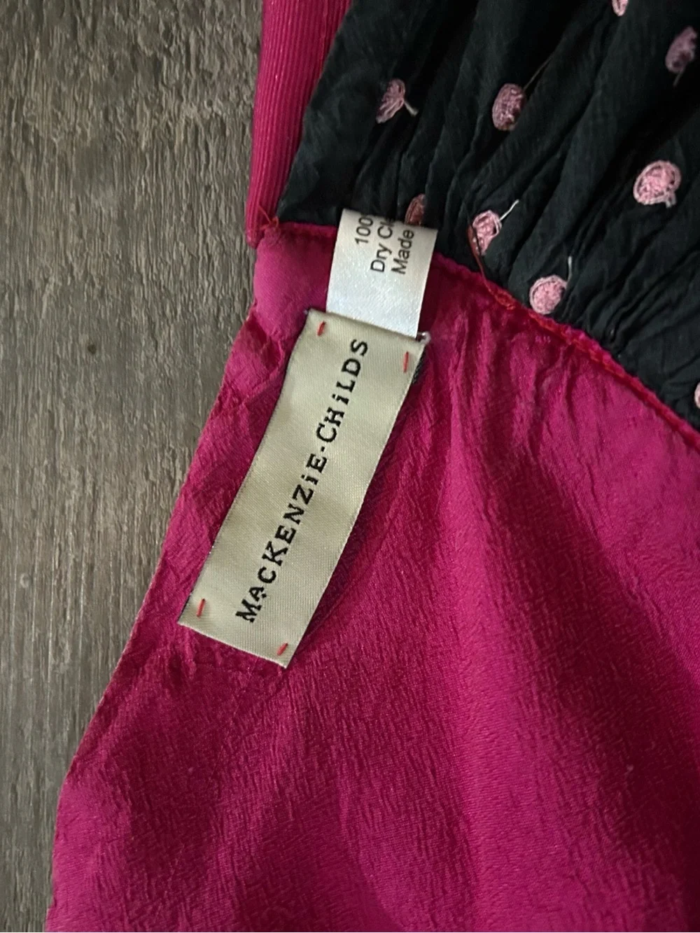 MacKenzie-Childs Fuchsia pink Black Polka Dot Plaid Pom Pom Ruffle tree Skirt